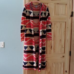 Long Aztec Duster Cardigan with Hood